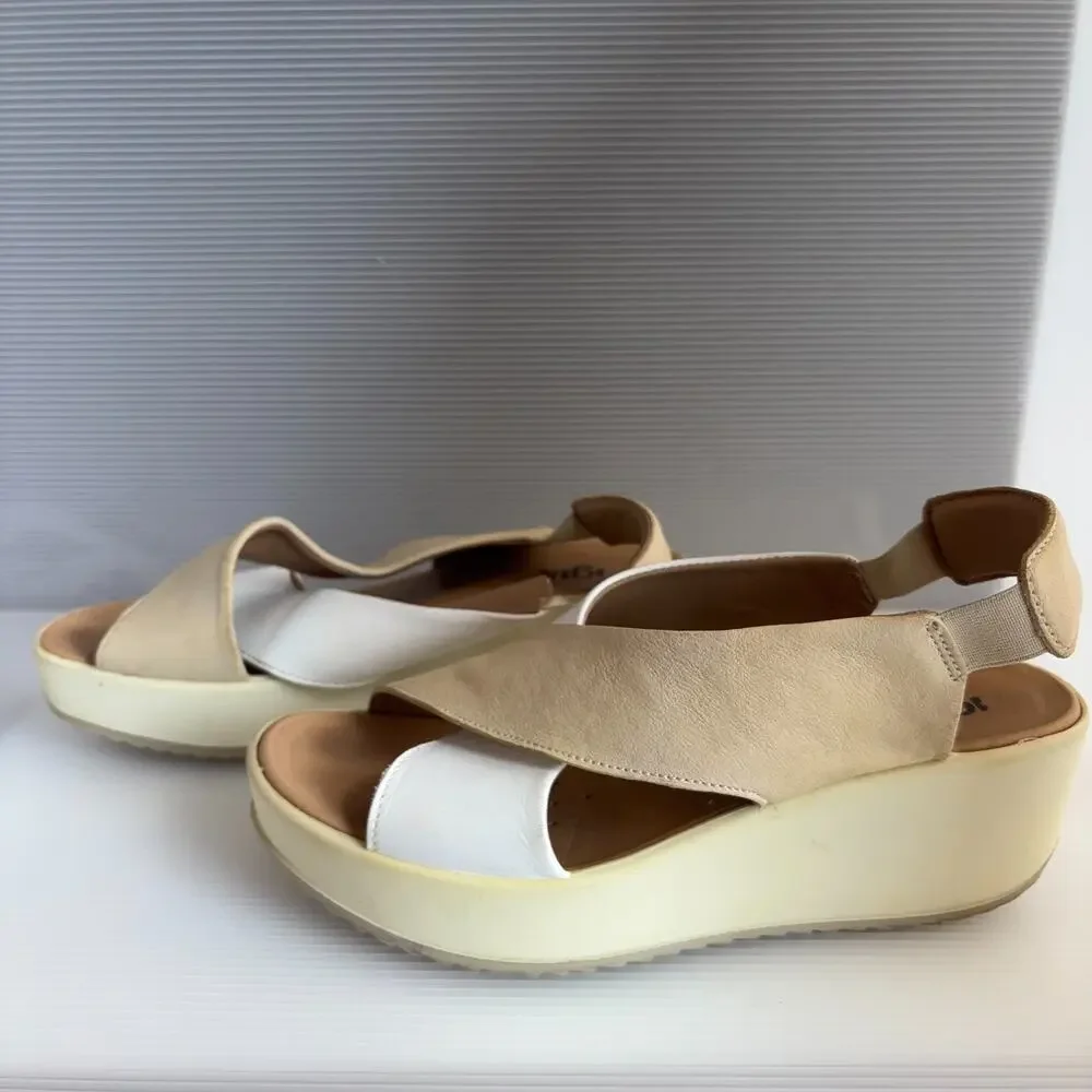 IGI&CO Italy Leather Platform Wedge Sandals White Beige Womens EU 38 US 7-7.5